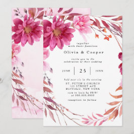 Convite Casamento de Chrysanthemum Wreath Rosa Quente