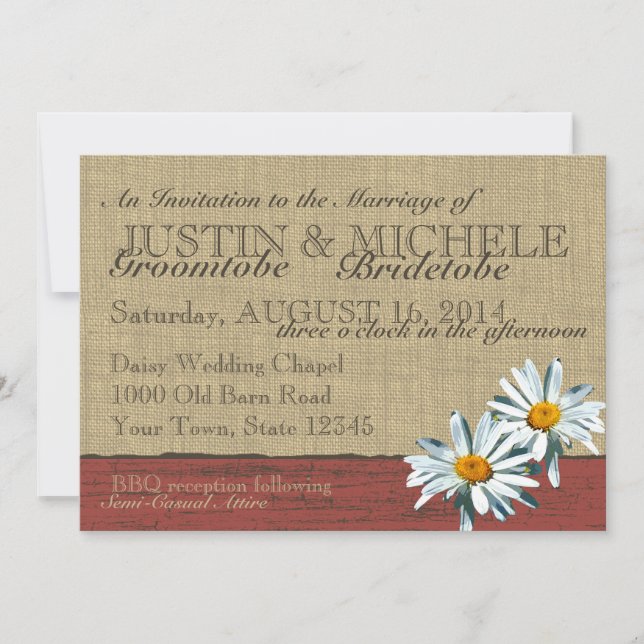 Convite Casamento de CHURRASCO Barnwood Daisies (Frente)