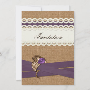 Convite Casamento de churrasco e roxo de renda