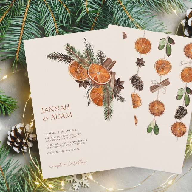 Convite Casamento de Cinnamon de Citrus Cinnamon Secos em  (Winter Orange Slices Dried Citrus Cinnamon Wedding Invitation)