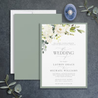 Casamento de Cinza Branca Verde Floral Aquarela