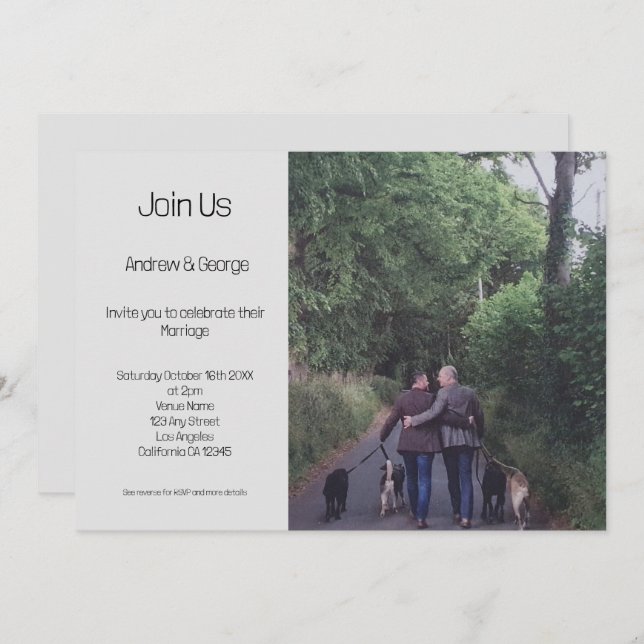 Convite Casamento de Cinza de código QR Gay LGBGQ minimali (Frente/Verso)