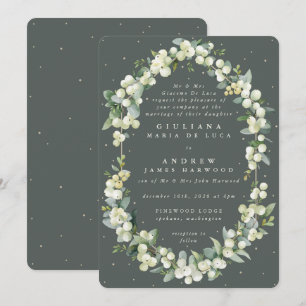 Convite Casamento de Cinza Verde de Snowberry+Eucalyptus