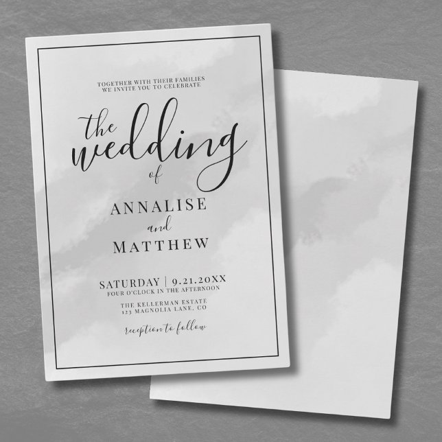 Convite Casamento de Cinzas de Aquarela Simples Clássica (Classic Simple Elegant Watercolor Gray Wedding Invitation)