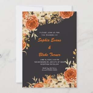 Convite Casamento de Cinzas de Rosas Laranja do País Elega