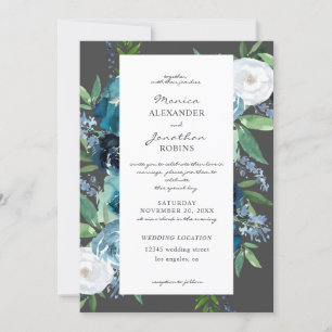 Convite Casamento de Cinzas Dusty Blue Floral 2