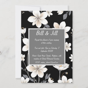 Convite Casamento de Cinzas Florais Negra e Branca