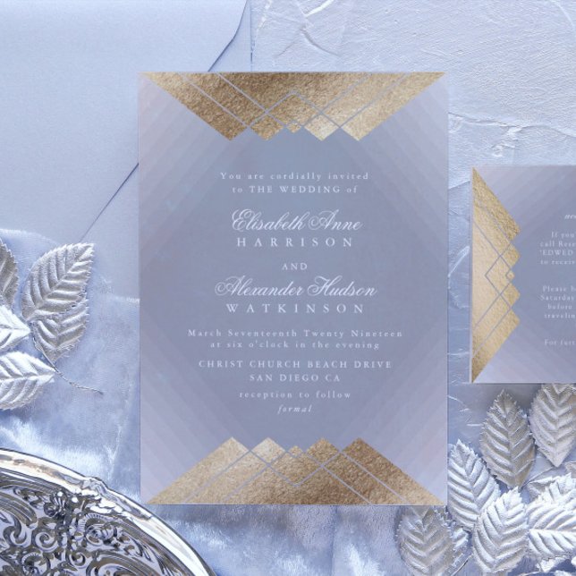 Convite Casamento de Cinzas geométricas Douradas Gatsby Ca (Invitation showcasing suite - additional items (bought separately))