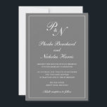 Convite Casamento de Cinzas Simples Monograma Formal Elega<br><div class="desc">Cinza de estilo tradicional, média/convite para casamento de cinzas com um design simples e clássico com seu monograma inicial e seus nomes em um dentro de caligrafia elegante de uma borda fina. Todos os elementos de design podem ser alterados na ferramenta de edição de design. Estes convites de casamento elegantes...</div>