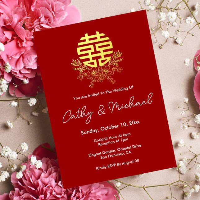 Convite Casamento de círculo de flor de grinalda de dupla  (Criador carregado)