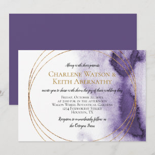 Convite Casamento de Círculos Dourados Roxos Ultra Violet