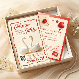 Convite casamento de cisnes brancos de argila 3D fofos