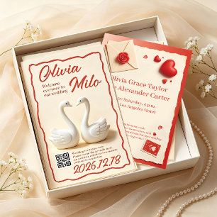 Convite casamento de cisnes brancos de argila 3D fofos