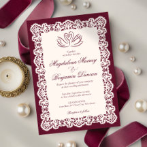 Casamento de Cisnes Burgundy Elegantes com Renda I