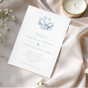 Convite Casamento de Cisnes Florais Vintage Azul