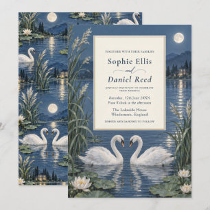 Convite Casamento de Cisnes no Lago Azul Casamento