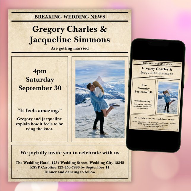 Convite Casamento de Citação de Fotos do Jornal Retroativo (Criador carregado)