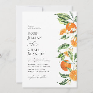 Convite Casamento de citrinos de laranja floral aquícola