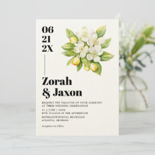 Convite Casamento de Citros Amarelos Florais com Lemon e M
