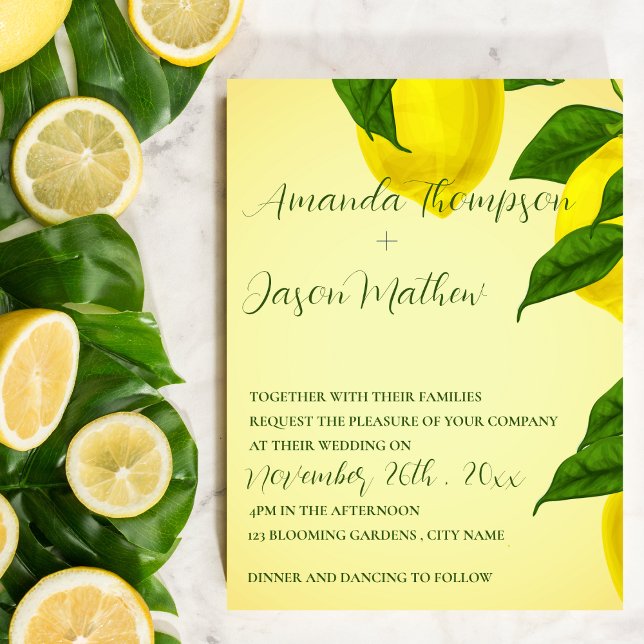 Convite Casamento de Citros Amarelos Limão Bonito Brilho (Lemon Pretty Bright Yellow Citrus Wedding Invitation)