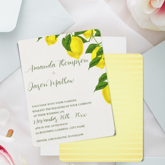 Convite Casamento de Citros Amarelos Limão Bonito Brilho (Lemon Pretty Bright Yellow Citrus Wedding Invitation
)