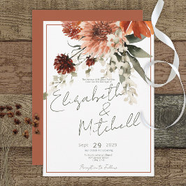 Convite Casamento de Clay Rustic Terracotta Rust Flowers