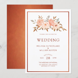 Convite Casamento de Cobre Floral de Autumn Watercolor