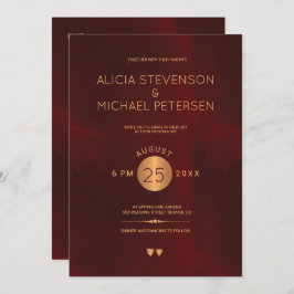 Convite Casamento de cobre metálico vermelho-escuro clássi