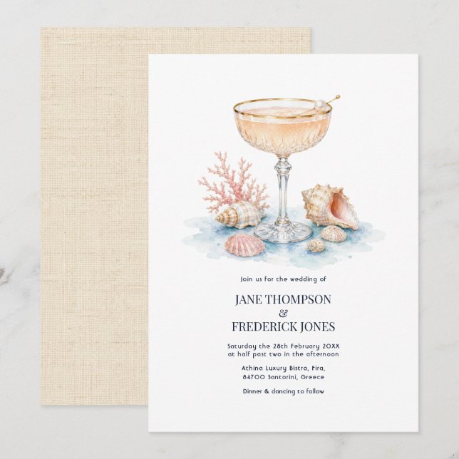 Convite Casamento de Cocktail de Champanhe com Estilo Cost (Frente/Verso)