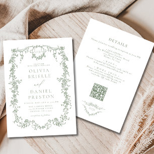 Convite Casamento de Código de QR Verde Tudo em Um Sábio V