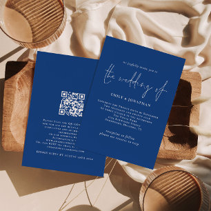 Convite Casamento de Código QR Azul de Script Elegante