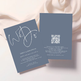 Convite Casamento de Código QR Azul Dusty De Manuscrito Mi