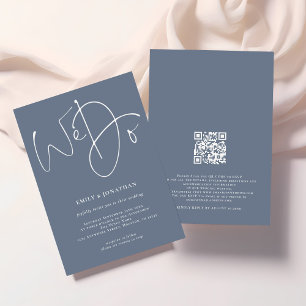Convite Casamento de Código QR Azul Dusty De Manuscrito Mi