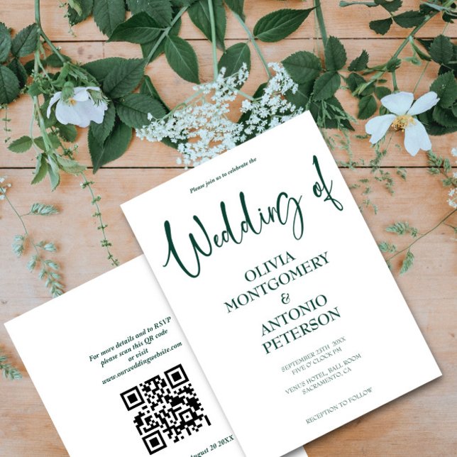 Convite Casamento de Código QR Branco e Verde Simples Mode (Criador carregado)