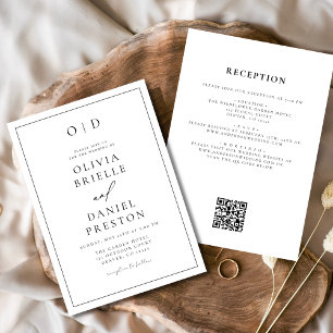 Convite Casamento de Código QR - Branco preto minimalista 