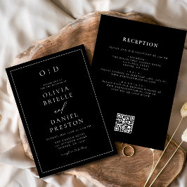 Convite Casamento de Código QR - Branco preto minimalista 