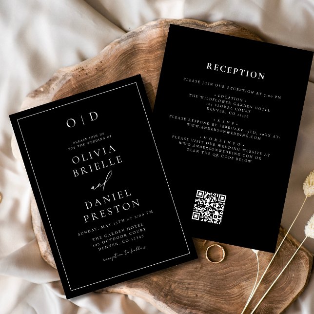 Convite Casamento de Código QR - Branco preto minimalista  (Criador carregado)