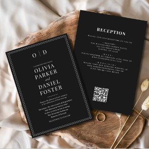 Convite Casamento de Código QR - Branco preto minimalista