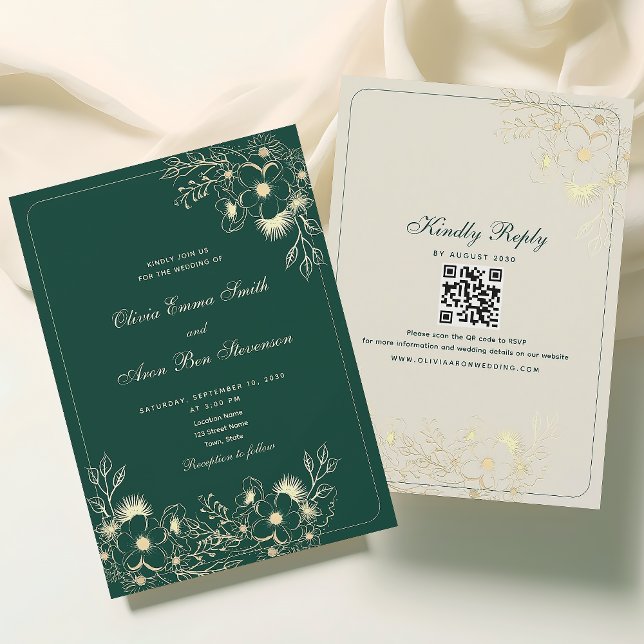 Convite Casamento de Código QR Clássico Emerald Verde (Criador carregado)