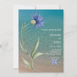 Convite Casamento de código Qr com na moda de praia azul