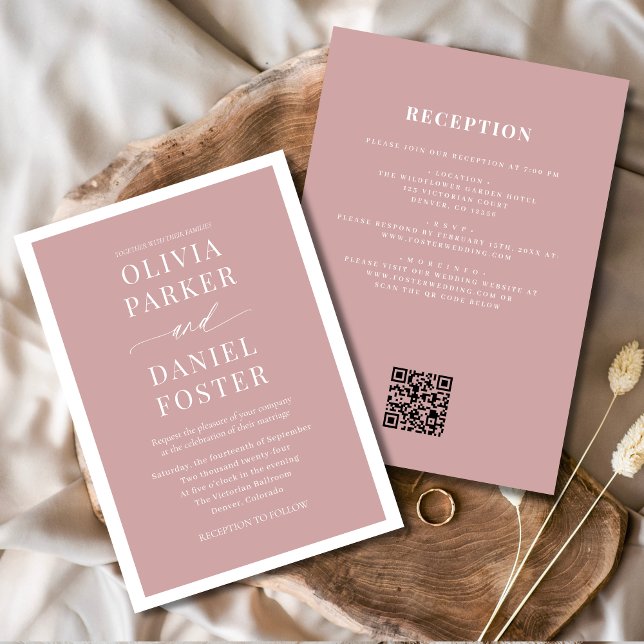 Convite Casamento de Código QR com Rosa cor-de-rosa (Criador carregado)