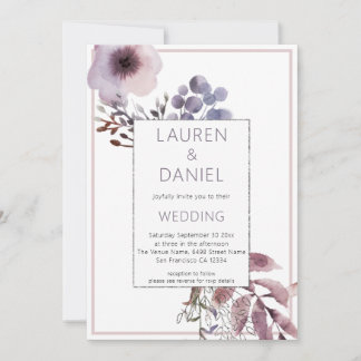 Convite Casamento de Código QR das Folhas Roxas Florais