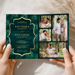 Convite Casamento de Código QR das Penas de Peacock de Tea