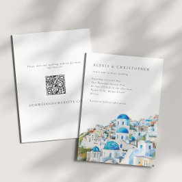 Convite Casamento de Código QR de Azul Santorini