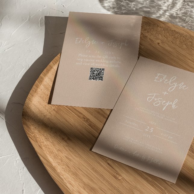 Convite Casamento de Código QR de Boho Elegante de Blush M (Criador carregado)