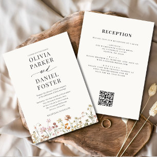 Convite Casamento de Código QR de Boho Wildflower All in O