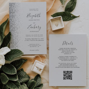 Convite Casamento de Código QR de Cinzas Claras de Lata Mo