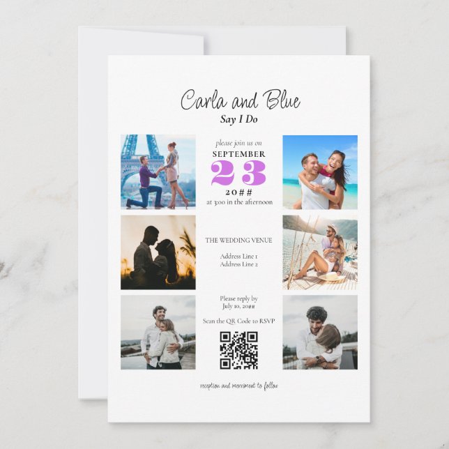 Convite Casamento de Código QR de Colagem de Foto do Chic  (Frente)