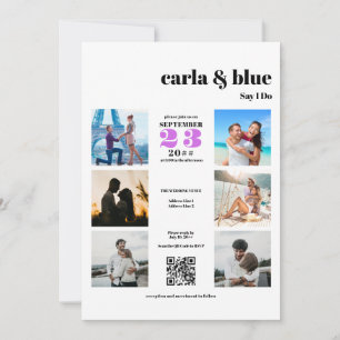 Convite Casamento de Código QR de Colagem de Foto do Chic 