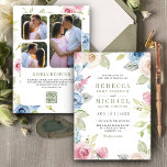 Convite Casamento de Código QR de Colagem de Foto Floral d<br><div class="desc">Surpreenda seus convidados com este elegante convite para casamento,  com lindas flores e tipografia moderna,  com o Código QR para RSVP online. Basta adicionar os detalhes do seu evento neste modelo fácil de usar e adorar este cartão com as suas fotografias favoritas para o tornar um convite único.</div>